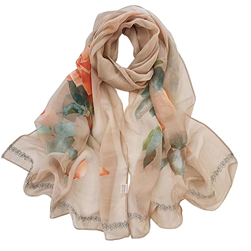 Chiffon Schal Damen Stola Halstuch Tuch für Sommer Winter Ganzjährig Schals & Tücher Damen Lange Schals Blume Muster Soft Wrap von Generic