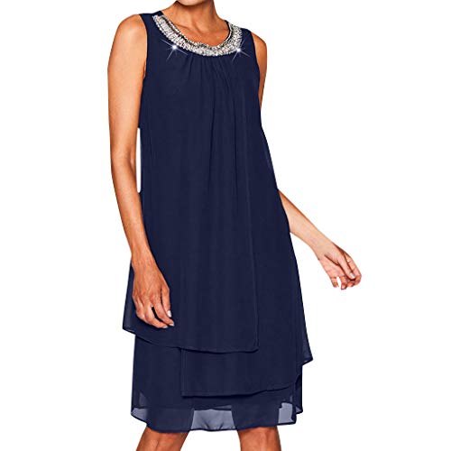 Chiffonkleid Damen Sommer,Freizeitkleid Damen äRmellos Sommerkleid Damen Elegant Midi Strandkleid U Ausschnitt Abendkleid Lang Tanktop Blusenkleid Chiffon Kleid Festlich Kleider Strandkleid von Generic