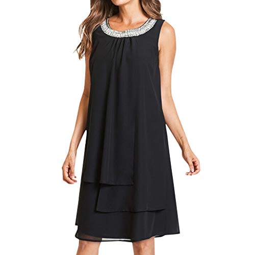 Chiffonkleid Damen Sommer,Freizeitkleid Damen äRmellos Sommerkleid Damen Elegant Midi Strandkleid U Ausschnitt Abendkleid Lang Tanktop Blusenkleid Chiffon Kleid Festlich Kleider Strandkleid von Generic