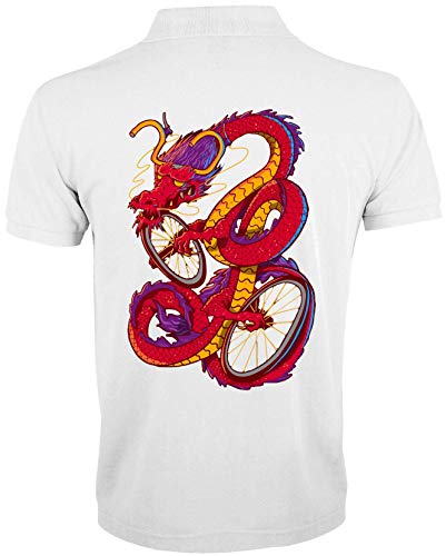 Chinese Red Dragon Bicycle Drawing Herren Polo T-Shirt Large von Generic