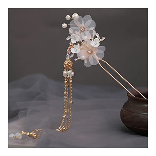 Chinesische Hanfu Haarschmuck Haarnadeln for Frauen Blume Perle lange Quaste Schritt schütteln Haar Sticks Vintage Hochzeit Brautschmuck (Color : Style 10) von Generic
