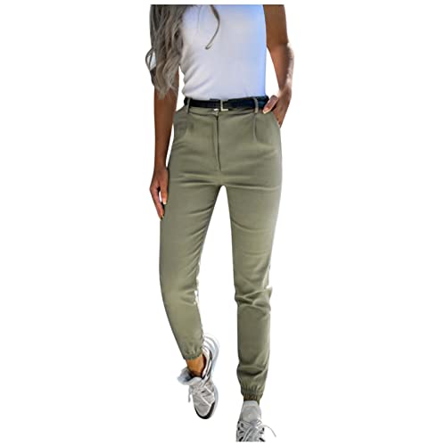 Chino Damen Hose Cropped 7/8 Hose Sommer Chinohose Stretch Elegant Slim Fit Stoffhose Frauen Elegante Hosen Skinny Damenhose Sommerhose Hose (Green, M) von Generic