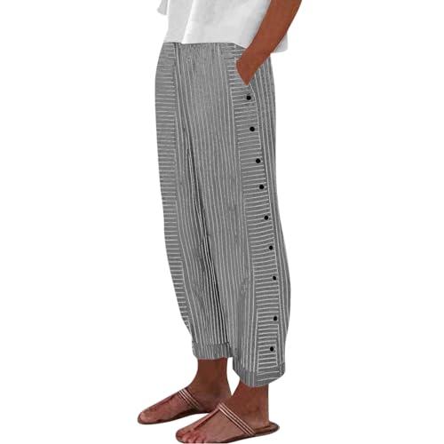Chino Damen Jeans Chino Damen Hose Leggings Gestreift Rot Weiß Loose Fit Striped Print Pants with Elastic Waist Schwarz von Generic