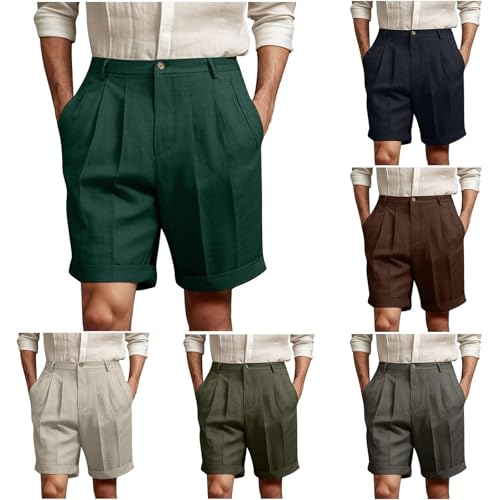 Chino Hose Herren Locker Plissiertes Lang Hosen mit Tasche Lässig Gerades Bein Anzughose Einfarbig Leinenhose Business Büro Chinohose Vintage Arbeithose Sommerhose Atmungsaktiv Cargohose von Generic