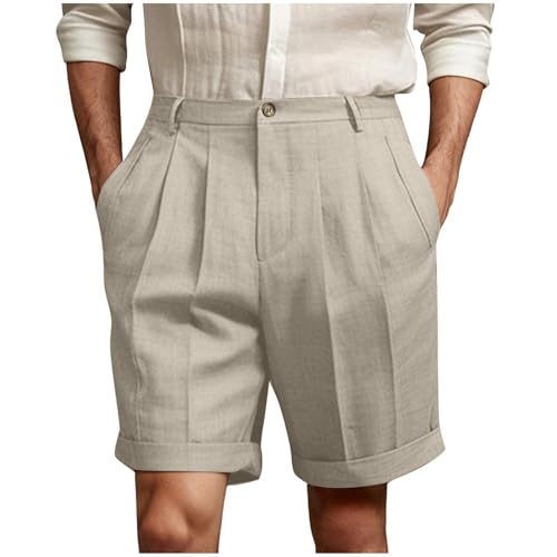 Chino Hose Herren Locker Plissiertes Lang Hosen mit Tasche Lässig Gerades Bein Anzughose Einfarbig Leinenhose Business Büro Chinohose Vintage Arbeithose Sommerhose Atmungsaktiv Cargohose von Generic