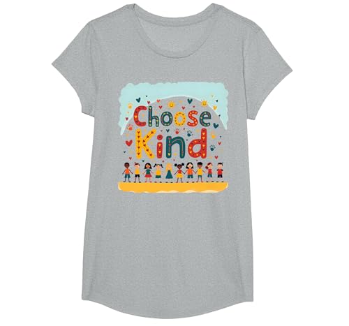 Choose Kind Kindness for Kids, inspirierendes Wandbild T-Shirt, Girls, Grau Meliert, XS von Generic