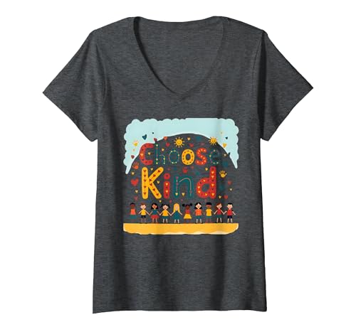 Choose Kind Kindness for Kids, inspirierendes Wandbild T-Shirt mit V-Ausschnitt, Damen, Anthrazit Meliert, S von Generic