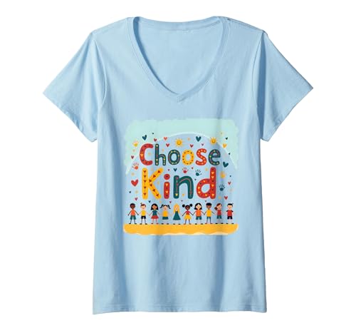 Choose Kind Kindness for Kids, inspirierendes Wandbild T-Shirt mit V-Ausschnitt, Damen, Himmelblau, L von Generic