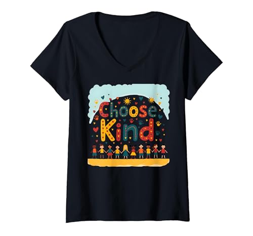 Choose Kind Kindness for Kids, inspirierendes Wandbild T-Shirt mit V-Ausschnitt, Damen, Schwarz, M von Generic