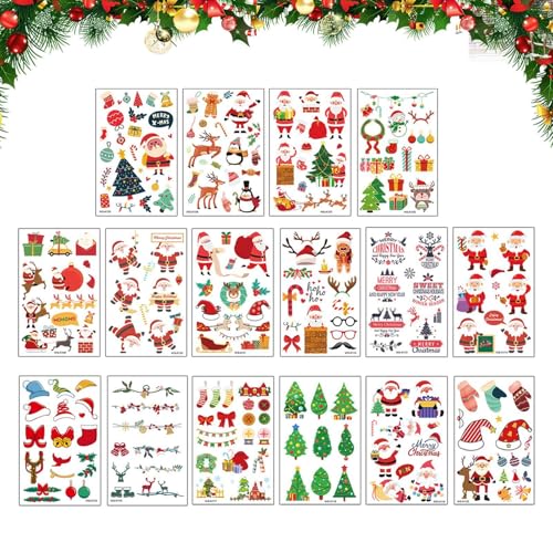 Christmas Body Stickers - Waterproof Face Stickers for Kids | 16 Sheets of Transfer Candle Film Stickers | Creative Body Printing for Parties | Perfect for Birthdays and Celebrations von Generic
