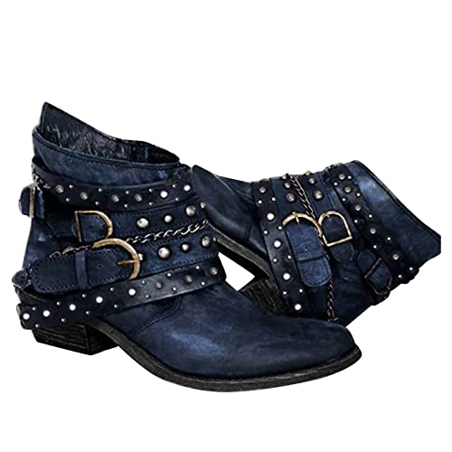 Chunky Heels Damenstiefel Retro Zipper Schuhe Atmungsaktive Kurze Hohe Stiefeletten Modische Winter Boots Für Frauen Bequeme Laufsohle (Blue, 39) von Generic