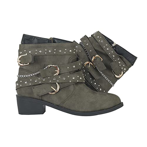 Chunky Heels Damenstiefel Retro Zipper Schuhe Atmungsaktive Kurze Hohe Stiefeletten Modische Winter Boots Für Frauen Bequeme Laufsohle (Green, 37) von Generic