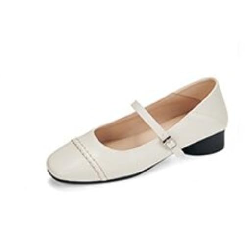 Chunky Low Block Heels Damen Quadratische geschlossene Zehenpartie Ballerinas mit Knöchelriemen Hineinschlüpfen Casual Versatile Schuhe,Weiß,42.5 EU von Generic