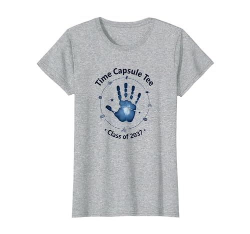 Class of 2037 „Grow with Me Handprint“ -Zeitkapsel T-Shirt, Damen, Grau Meliert, XS von Generic