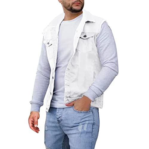Classics Herren Weste Denim Vest Ärmellose Jeansweste Cowboy Jacke Motorradweste Bikerweste für Männer Freizeitweste Herren Weste Zerrissen Jeansweste Ärmellose Biker Casual Freizeitweste von Generic