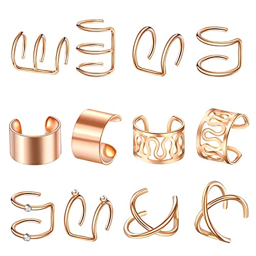 Clip 12 Minimalistische Ohrringe ohne Piercing zierliche Charms Damen Ohrringe Pack Ohrringe, gold, Einheitsgröße von Generic