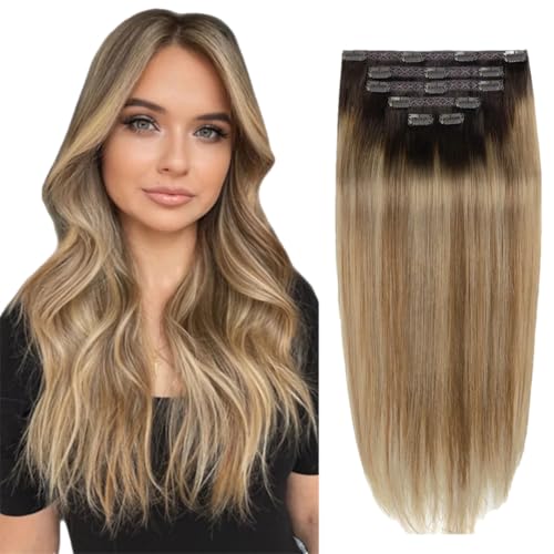 Clip-In-Extensions Aus Glattem Remy-Echthaar, Ombré-Haarverlängerung Mit Clips, 70 G von Generic