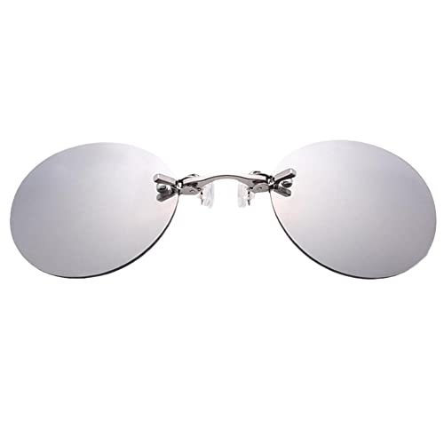 Clip On Nose Glasses Matrix Morpheus Sunglasses Round Randless Clip On Eyeglasses Vintage Glasses Driving Men UV400, silber von Generic