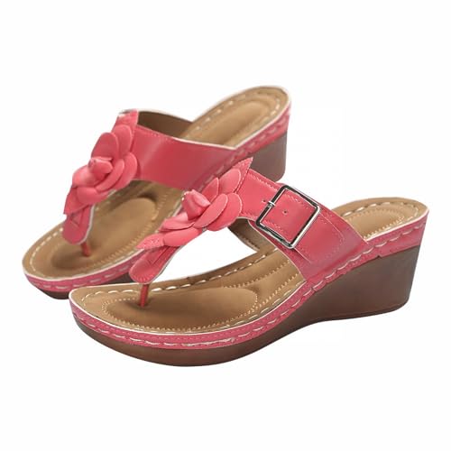 Cloud Schuhe Damen Sommer Flip Flops Keilschuhe Mit Absatz Blumendekoration Und Schnalle Schlappen Weite Barfuss Plateau Wanderschuhe Casual rutschfeste Mode Hausschuhe Hausschuhe Für Herren von Generic