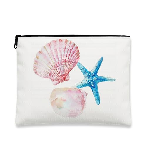 Coastal Make-up-Tasche, Pfirsichmuscheln, Aquarell-Kosmetiktasche für Damen, tragbar, klein, Segeltuch, Reißverschluss, Strandgeschenk, Kulturbeutel, Pfirsich, 7x9 Inch, Schale von Generic