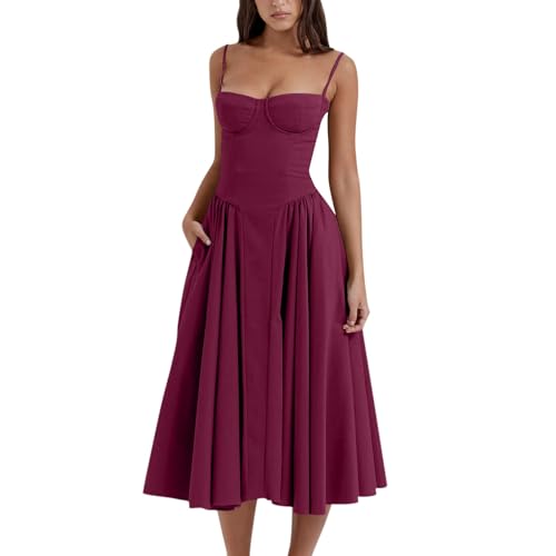 Cocktailkleid Damen, Cocktailkleider 50Er Kleider Für Hochzeitsgäste Kleid Lang Ballkleid Abiballkleider Cocktailkleid Old Money Clothes Women Maid Dress Figurbetontes Kleid (Heißes Rosa,M) von Generic