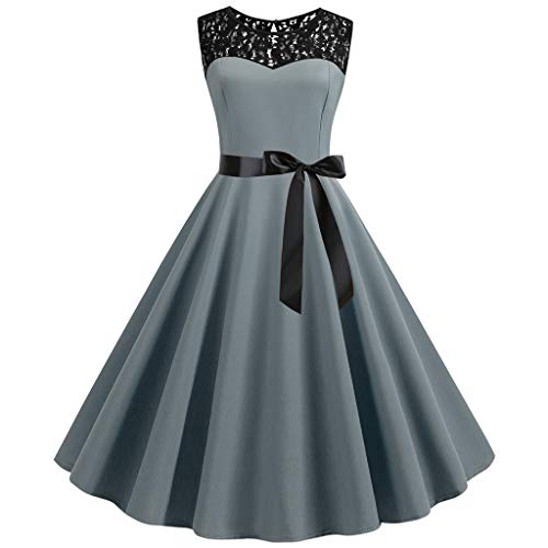 Cocktailkleid Damen Elegant - 50er Jahre Kleider 1950er Vintage Retro Rockabilly Kleid V-Ausschnitt Spitzen Faltenrock Swing Cocktailkleider Partykleid Abendkleid Ballkleid von Generic