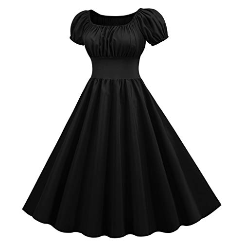 Cocktailkleid Damen Elegant - 50er Jahre Kleider Damen Vintage Retro Rockabilly Kleid Kurzarm Quadratischer-Ausschnitt Faltenrock Swing Cocktailkleider Sommerkleid Partykleid Abendkleid von Generic