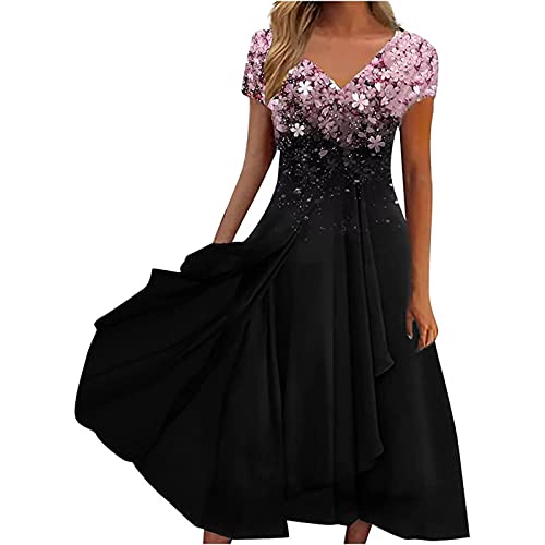 Cocktailkleid Damen Elegant Kleider Festlich Chiffon Blusenkleid Sexy Partykleid für Hochzeit Abendkleider Festliche Kurzarm Kleid Sommer Cocktail Festkleid Slim Fit Sommerkleid von Generic