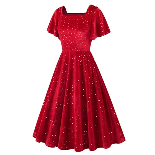 Cocktailkleid Damen Elegant - Samtkleid Grün Glitzerkleid Retro Cocktailkleider Party Kurzarm Glitzer Kleid Vintage A Line Kleider Hochzeit Abendkleid 1950Er Pailettenkleider Frühling Sommer von Generic