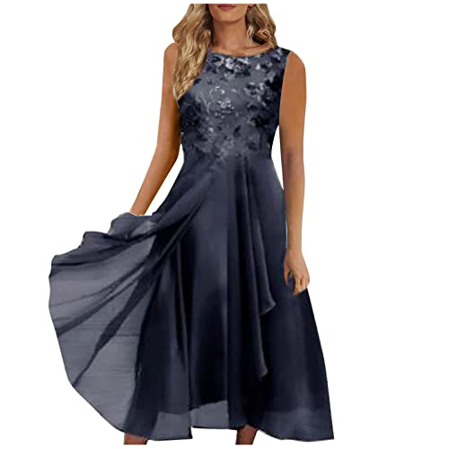 Cocktailkleid Damen Frauen Geschenk, Kleider Festlich Kleider Elegant Lange Kleider Sommer Trauzeugin Kleider Wickelkleid Strand Abiball Kleider Sommer Outfit(Marine,L) von Generic