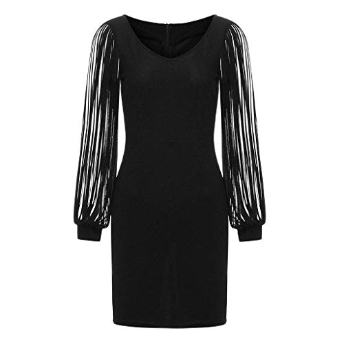 Cocktailkleid Damen Paillettenkleid Glänzend Abendkleider Sexy Fransen Langarm Glitzer Kleid Cocktailkleid Knielang Hochzeit Festlich Kleider Partykleider von Generic