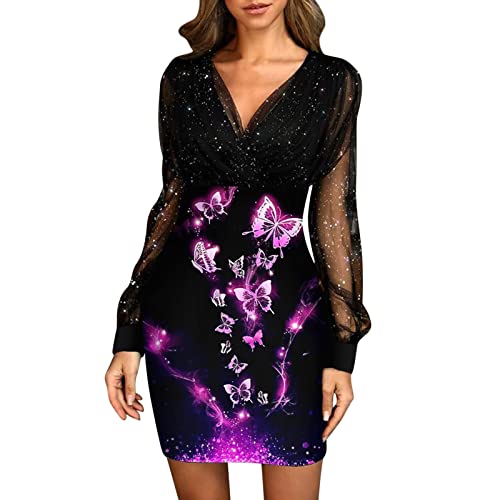 Cocktailkleid Damen Paillettenkleid Glänzend Abendkleider Sexy Fransen Langarm Glitzer Kleid Cocktailkleid Knielang Hochzeit Festlich Kleider Partykleider von Generic