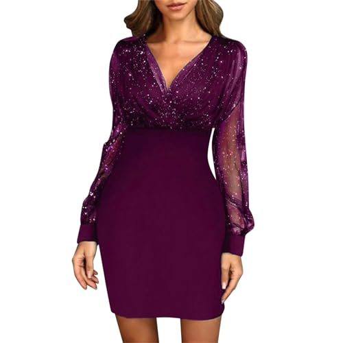 Cocktailkleid Damen Paillettenkleid Glänzend Abendkleider Sexy Fransen Langarm Glitzer Kleid Cocktailkleid Knielang Hochzeit Festlich Kleider Silvester Partykleider von Generic