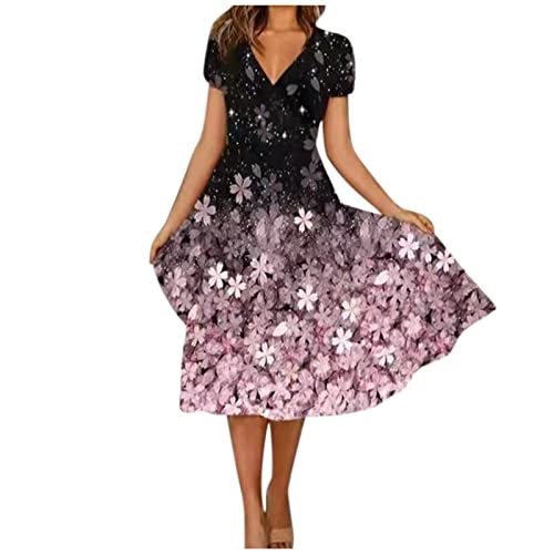 Cocktailkleid Damen Rosa Kleid Damen, Sommer Kleider Festliche Kleider Für Hochzeit Vintage Kleider Kleider Lang Sommer Kleid Elegant Lange Kleider Festlich Hochzeits Kleider (Rosa,L) von Generic