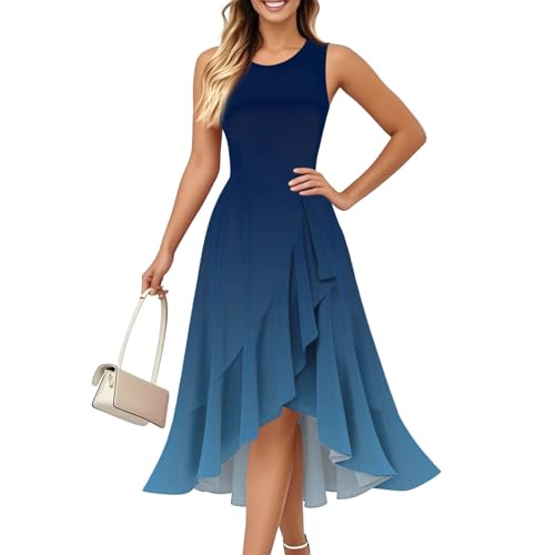 Cocktailkleid Damen Sommerkleid Kurz Leicht Etuikleid Elegant Abendkleid Trägerkleid Wickelkleid Strand Kleid Weiss Damen Sommer Lange Kleider A Linie Sommerkleider Lang Langes (3-Dark Blue,L) von Generic