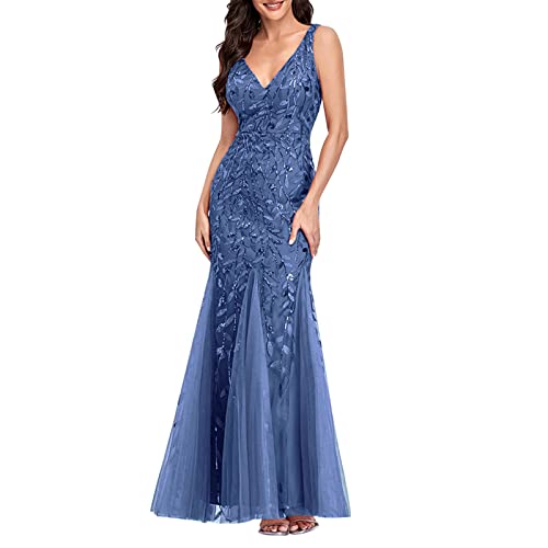 Cocktailkleider Damen Elegant V-Ausschnitt Kurz Ärmel Fransen Paillettenkleid Lange Glänzend Partykleid Elegant Maxikleid Partykleid Abendkleid Hochzeit Club Cocktailkleid(B Himmelblau,M) von Generic