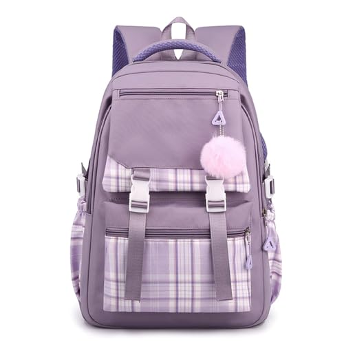 College Campus Schoolbag Weibliche Koreanische Version Schule Rucksack Belastung Linderung Mädchen Schultasche Junior Schulter Rucksack Reiner Farbeinkaufsrucksack (Lila) von Generic