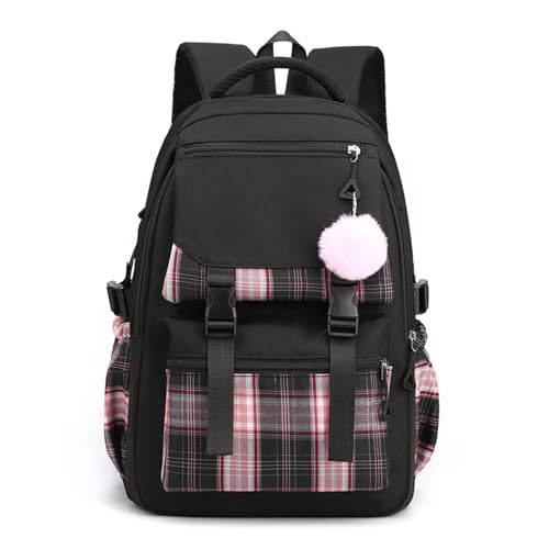 College Campus Schoolbag Weibliche Koreanische Version Schule Rucksack Belastung Linderung Mädchen Schultasche Junior Schulter Rucksack Reiner Farbeinkaufsrucksack (Schwarz) von Generic