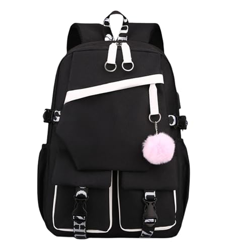 College Campus Schultasche Weiblich Schwarz Weiß Schulrucksack Burden Linderung Jungen Schultasche Junior Schulterrucksack Rosa Einkaufsrucksack (Schwarz) von Generic