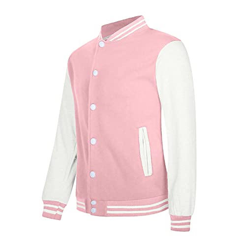 College Jacke Damen Oldschool - Damen Blouson Bomberjacke Pink Übergangsjacke Langarm Sommerjacke Button Down Motorradjacke Dünne Softshelljacke Übergang Bikerjacke/Sommerjacken/Steppmantel von Generic