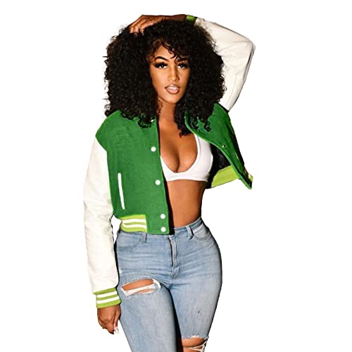 College Jacke Damen Oldschool Grün - Blouson Damen Schwarz Dünn Bomberjacke Doppelripp Übergangsjacke Elegant Steppjacke Button Down Bikerjacke Sommer Baseball Jacke Herbst Strickjacke von Generic