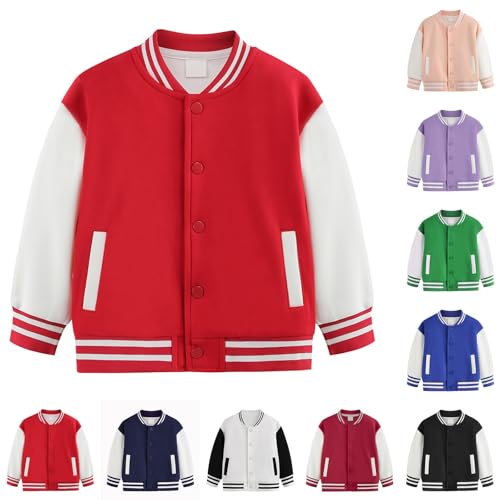 College Jacke Mädchen Junge Baseball Jacken mit Knopfleiste Langarm Warme Übergangsjacke Baumwoll Sportjacke Y2K Streifen Sweatjacke Basic Lässige Mantel (Dark Blue, 4-5 Years) von Generic