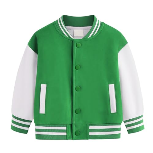 College Jacke Mädchen Junge Baseball Jacken mit Knopfleiste Langarm Warme Übergangsjacke Baumwoll Sportjacke Y2K Streifen Sweatjacke Basic Lässige Mantel (Green, 7-8 Years) von Generic