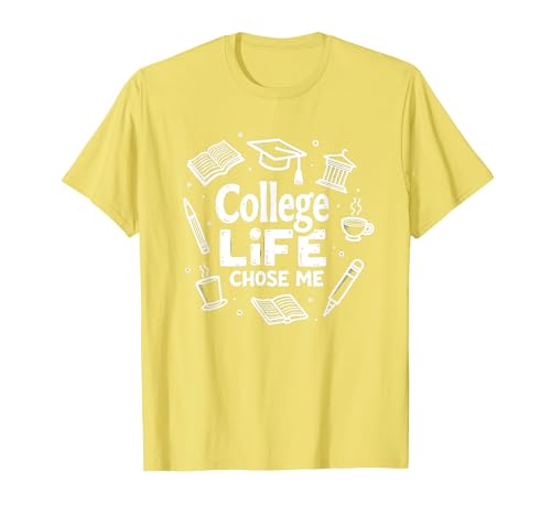 College Life Chose Me Student Humor Academic Icons T-Shirt, Herren, Gelb, M von Generic