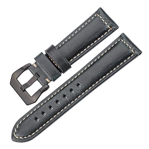 Cong Yi Armband Aus Echtem Leder, 20, 22, 24, 26 Mm, For Damen Und Herren, Ölwachs, Rindsleder, Blau, Grün, Rot, Braun, Wachband, Stahlschnalle(Blue Black Buckle,24mm) von Generic