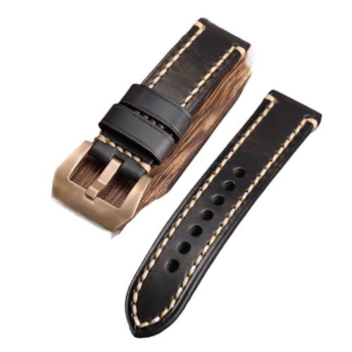 Cong Yi Blau-braun-schwarze Handgemachte Lederbandschnalle 20 22 24 26MM Kompatibel Mit PAM111 441 Dicker Leder-Bronze-Schnalle(Brack B Clasp,22mm) von Generic