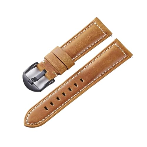 Cong Yi Crazy Horse Leder Uhrenarmbänder Wirst Uhr Leder Riemen 20mm 22mm 24mm Herren Uhr Armband Rindsleder Gürtel(Brown-Black Buckle,24mm) von Generic