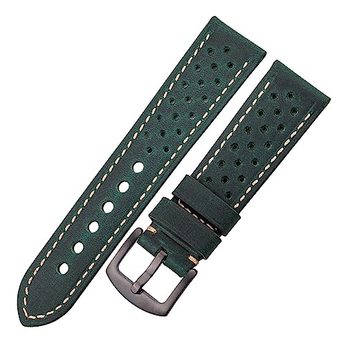 Cong Yi Echtes Kuh Leder Armband Armband Frauen Männer Atmungsaktive Armband 4 Farben 20mm 22mm 24mm Gürtel Mit Stahl Dornschließe(Dark Green Black_20mm) von Generic