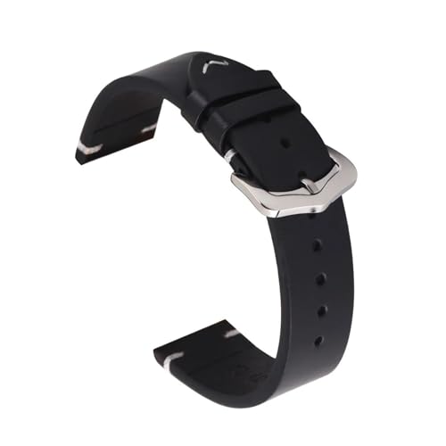 Cong Yi Echtes Leder-Uhrenarmband, 18 Mm, 20 Mm, 22 Mm, 24 Mm, Öl-Wachs-Leder, Handgefertigte Nähte, Uhrenarmband For Damen Und Herren(Black,18mm) von Generic
