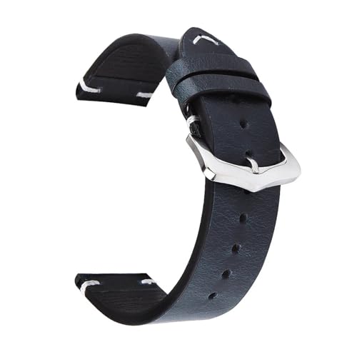 Cong Yi Echtes Leder-Uhrenarmband, 18 Mm, 20 Mm, 22 Mm, 24 Mm, Öl-Wachs-Leder, Handgefertigte Nähte, Uhrenarmband For Damen Und Herren(Blue,20mm) von Generic